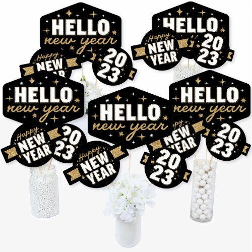 Big Dot of Happiness Hello New Year - 2023 NYE Party Centerpiece Sticks - Table Toppers 15 Ct Perspective: front