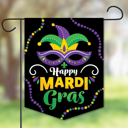 Big Dot of Happiness Colorful Mardi Gras Mask - Masquerade Party Garden Flag - 12 x 15.25 in Perspective: front
