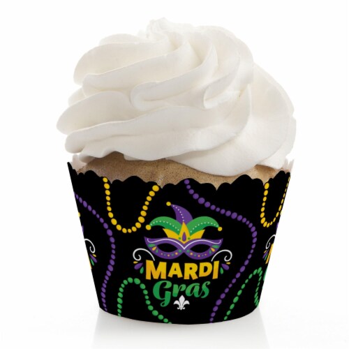 Big Dot of Happiness Colorful Mardi Gras Mask - Masquerade Party Decor Cupcake Wrappers 12 Ct Perspective: front
