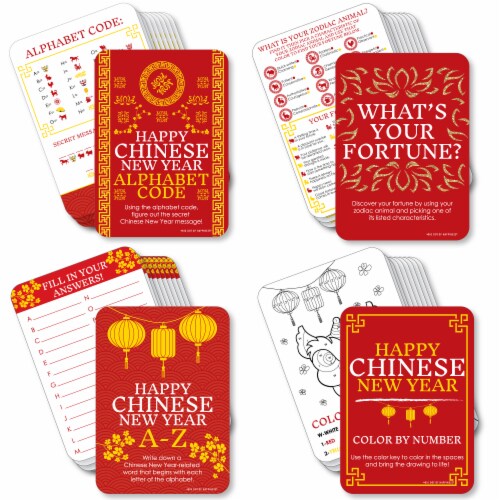 Big Dot of Happiness Chinese New Year 4 Lunar New Year Games - 10 Cards Each Gamerific Bundle Perspective: front