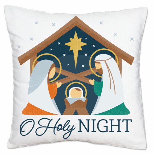 Big Dot of Happiness Holy Nativity Christmas Decor Cushion Case Throw Pillow Cover 16 x 16 In Perspective: front