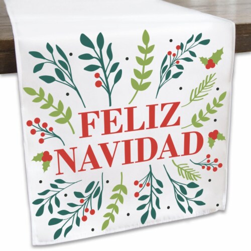 Big Dot of Happiness Feliz Navidad Holiday & Spanish Christmas Cloth Table Runner 13 x 70 in Perspective: front