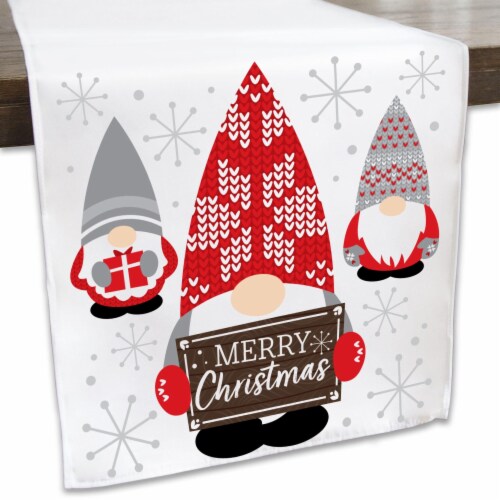 Big Dot of Happiness Christmas Gnomes Holiday Cloth Table Runner 13 x 70 in Perspective: front