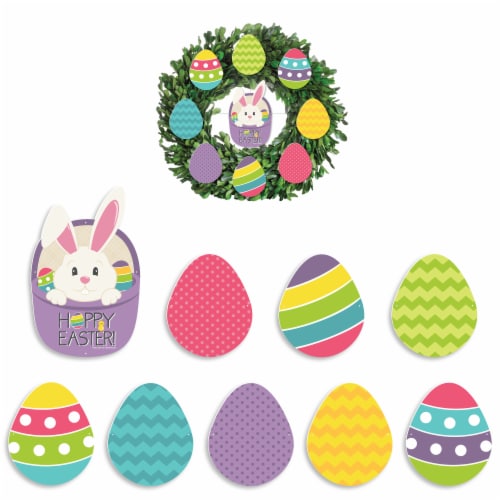 Big Dot of Happiness Hippity Hoppity - Easter Party Front Door Decor Wreath Accessories 9 Pc Perspective: front