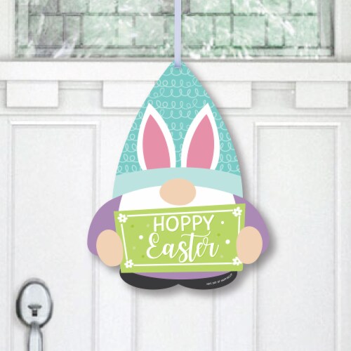 Big Dot of Happiness Easter Gnomes Spring Bunny Party Outdoor Front Door Decor 1 Pc Sign Perspective: front