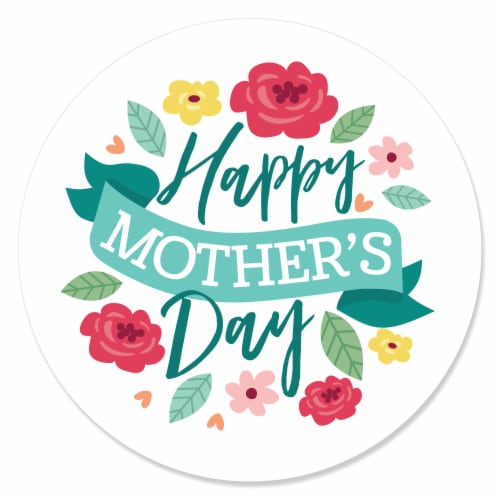 Big Dot of Happiness Colorful Floral Happy Mother's Day Mom Party Circle Sticker Labels 24 Ct Perspective: front