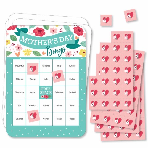 Big Dot of Happiness Colorful Floral Happy Mother's Day Cards/Markers Shaped Bingo Game 18 Ct Perspective: front