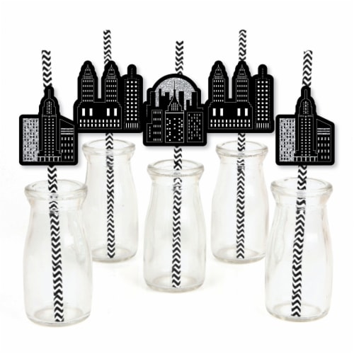 Big Dot of Happiness Nighttime City Skyline - New York Party Striped Paper Decor Straws 24 Ct Perspective: front