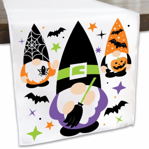 Big Dot of Happiness Halloween Gnomes Spooky Party Table Decor Cloth Table Runner 13 x 70 in Perspective: front