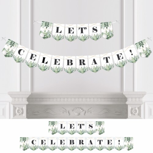 Big Dot of Happiness Boho Botanical - Greenery Party Bunting Banner - Decor - Let's Celebrate Perspective: front