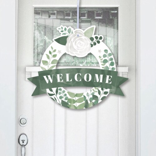 Big Dot of Happiness Boho Botanical - Outdoor Greenery Party Decor - Front Door Wreath Perspective: front