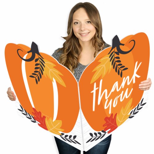 Big Dot of Happiness Fall Pumpkin Thank You Giant Greeting Shaped Jumborific Card 16.5 x 22 Perspective: front
