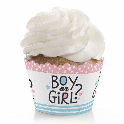 Big Dot of Happiness Baby Gender Reveal - Team Boy or Girl Party Decor Cupcake Wrappers 12 Ct Perspective: front