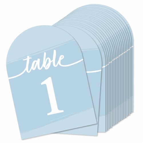 Big Dot of Happiness Dusty Blue Elegantly Simple Double-Sided 5 x 7  Cards Table Numbers 1-20 Perspective: front