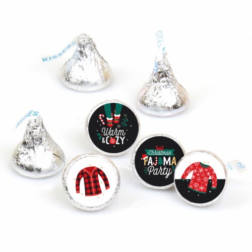 Big Dot of Happiness Christmas Pajamas Holiday Party Round Labels Fit Chocolate Candy 108 Ct Perspective: front
