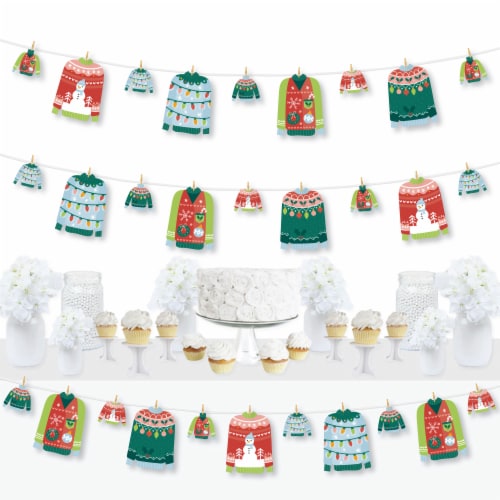 Big Dot of Happiness Colorful Christmas Sweaters Holiday Clothespin Garland Banner 44 Pc Perspective: front