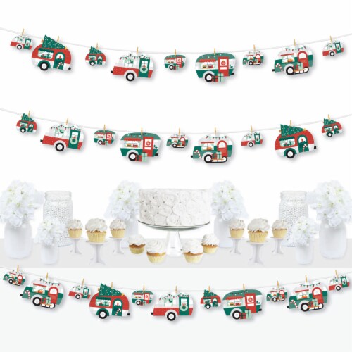 Big Dot of Happiness Camper Christmas Red Holiday Party Clothespin Garland Banner 44 Pc Perspective: front