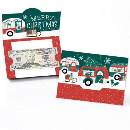 Big Dot of Happiness Camper Christmas Red Holiday Party Money And Gift Card Holders 8 Ct Perspective: front
