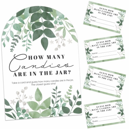 Big Dot of Happiness Boho Botanical Greenery Party 1 Stand & 40 Cards Candy Guessing Game Perspective: front