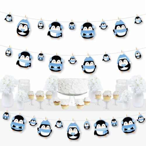 Big Dot of Happiness Winter Penguins Holiday & Christmas Clothespin Garland Banner 44 Pc Perspective: front