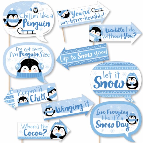Big Dot of Happiness Funny Winter Penguins Holiday & Christmas Photo Booth Props Kit 10 Pc Perspective: front