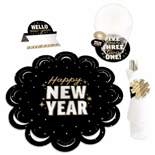 Big Dot of Happiness Hello New Year 2023 Party Charger & Table Decor Chargerific Kit for 8 Perspective: front
