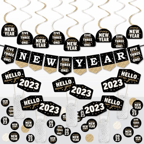 Big Dot of Happiness Hello New Year 2023 NYE Party Supplies Kit Decor Galore Party Pack 51 Pc Perspective: front