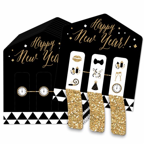 Big Dot of Happiness New Year’s Eve Gold Party Game Pickle Cards Pull Tabs 3-in-a-Row 12 Ct Perspective: front