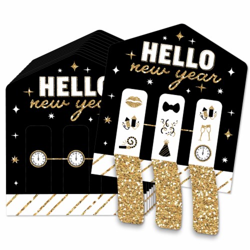 Big Dot of Happiness Hello New Year NYE Party Game Cards Pull Tabs 3-in-a-Row - Set of 12 Perspective: front