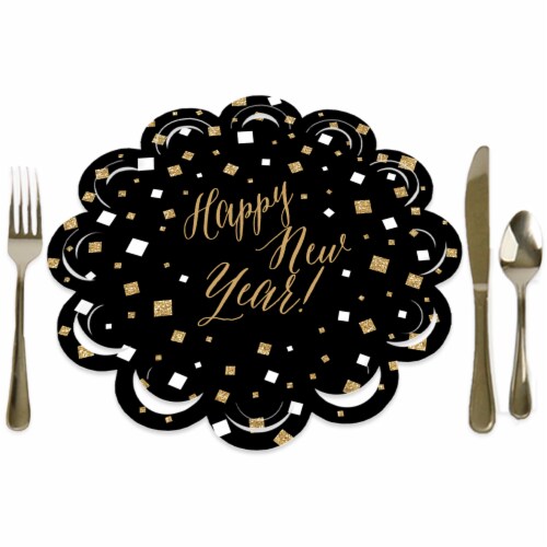 Big Dot of Happiness New Year’s Eve - Gold NYE Party Round Table Decor Paper Chargers 12 Ct Perspective: front