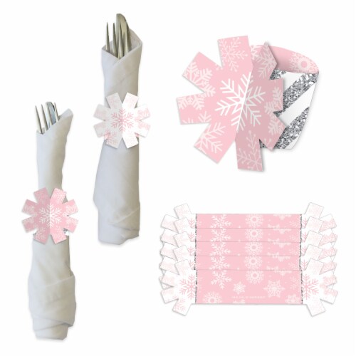 Big Dot of Happiness Pink Winter Wonderland Party and Baby Shower Paper Napkin Rings 24 Ct 24 Count Foods Co