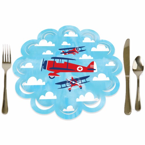 Big Dot of Happiness Taking Flight Airplane Baby Shower & Birthday Party Decor Chargers 12 Ct Perspective: front