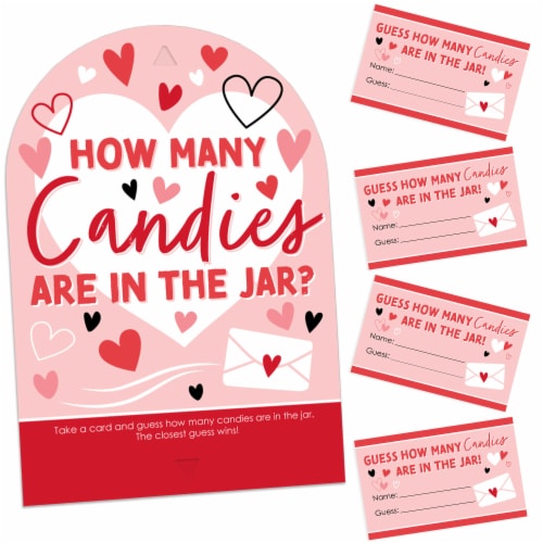 Big Dot of Happiness Happy Valentine’s Day How Many Hearts Party Game Candy Guessing Game Perspective: front
