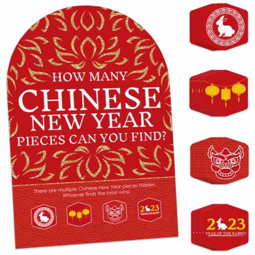 Big Dot of Happiness Chinese New Year 2023 Year of the Rabbit Scavenger Hide and Find Game Perspective: front