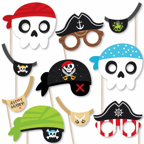 Big Dot of Happiness Pirate Ship Adventures Skull Birthday Party Photo Booth Props Kit 10 Ct Perspective: front