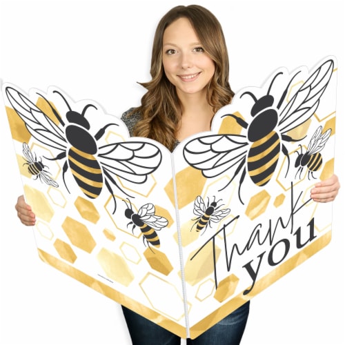Big Dot of Happiness Little Bumblebee Thank You Giant Shaped Jumborific Card 16.5 x 22 Perspective: front
