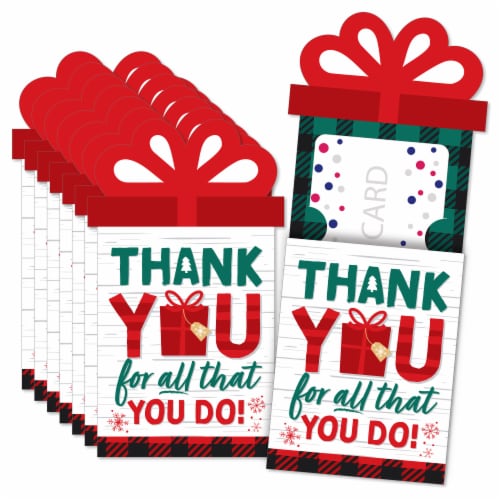 Big Dot of Happiness Holiday Thank You - Christmas Appreciation Nifty Gifty Card Holders 8 Ct Perspective: front