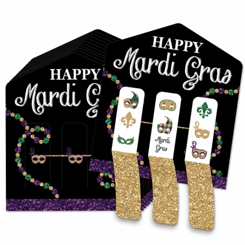 Big Dot of Happiness Mardi Gras Masquerade Party Game Pickle Cards Pull Tabs 3-in-a-Row 12 Ct Perspective: front