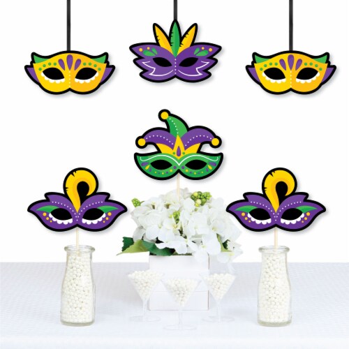 Big Dot of Happiness Colorful Mardi Gras Mask Decorations Masquerade Party Essentials 20 Ct Perspective: front