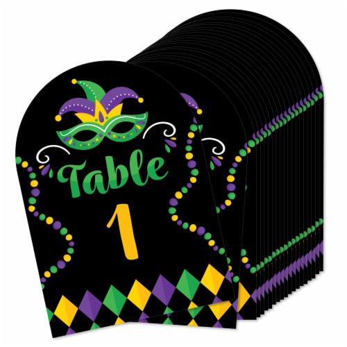 Big Dot of Happiness Colorful Mardi Gras Mask Masquerade Party 5 x 7  Table Numbers 1-20 Perspective: front