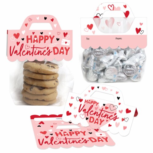Big Dot of Happiness Happy Valentine's Day DIY Favor Bag Labels Candy Bags with Toppers 24 Ct Perspective: front