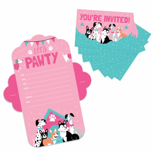 Big Dot of Happiness Pawty Like a Puppy Girl Fill-In Cards Party Fold & Send Invitations 8 Ct Perspective: front
