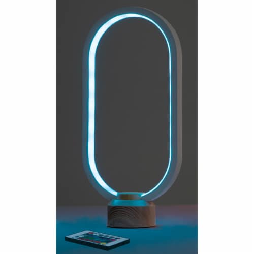 Oval RGB LED Light with Wood Stand and Remote Perspective: front