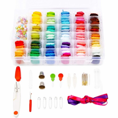 Embroidery Floss Kit for Beginners with Bobbins, Beads, Ribbons, Tools (376  Pieces), PACK - Fry's Food Stores