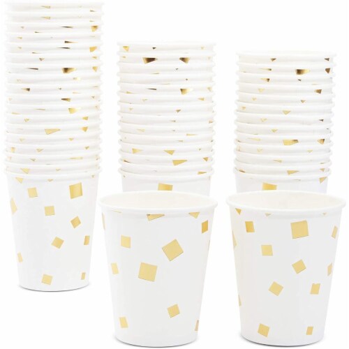 Blue Panda Party Paper Cups with Gold Square Confetti – Pack of 50, 9 oz Perspective: front