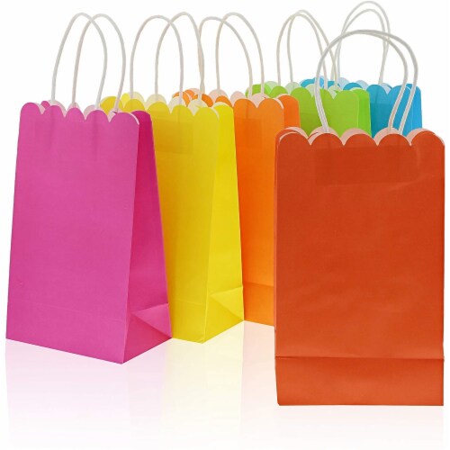 Neon Scalloped Kraft Paper Gift Bags with Handles (9 x 5.5 in, 24