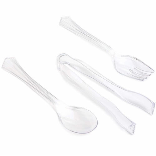 24 Pack Plastic Serving Utensils Set disposable Spoons Forks Tongs Caterware Perspective: front