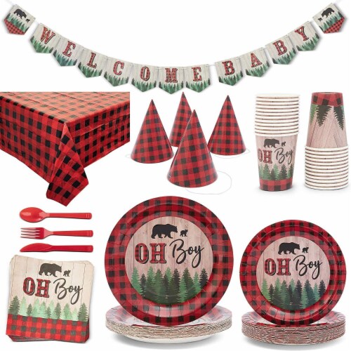 Buffalo plaid best sale baby shower decorations