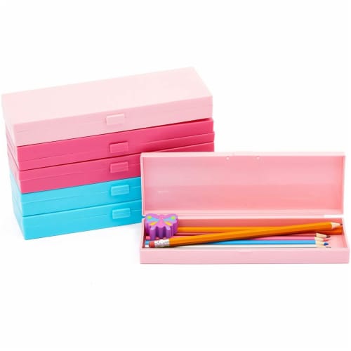 6 Pack Plastic Pencil Case with Hinged Lid and Snap Closure for Pencils and  Pens, PACK - Kroger