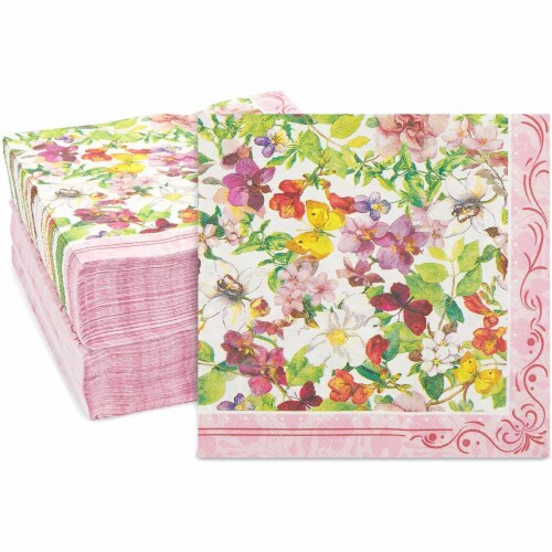 Vintage Floral Paper Napkins, Watercolor Blossoms (6.5 x 6.5 In, 150